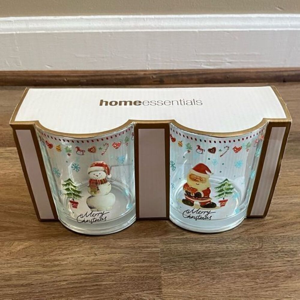 NWT Home‎ Essentials Set of Two Double Old Fashioned Christmas Glasses 13 Oz